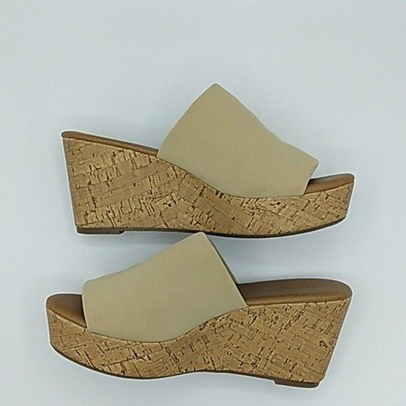 Sonoma Platform Wedges Size 7M 7 Medium Sandal Slip On Shoes Neutral - Picture 5 of 10